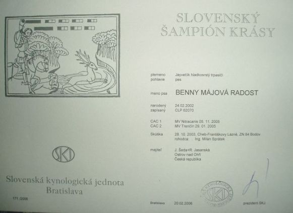 Slovenský šampion krásy Benny Májová radost Slovenský šampion krásy Benny Májová radost